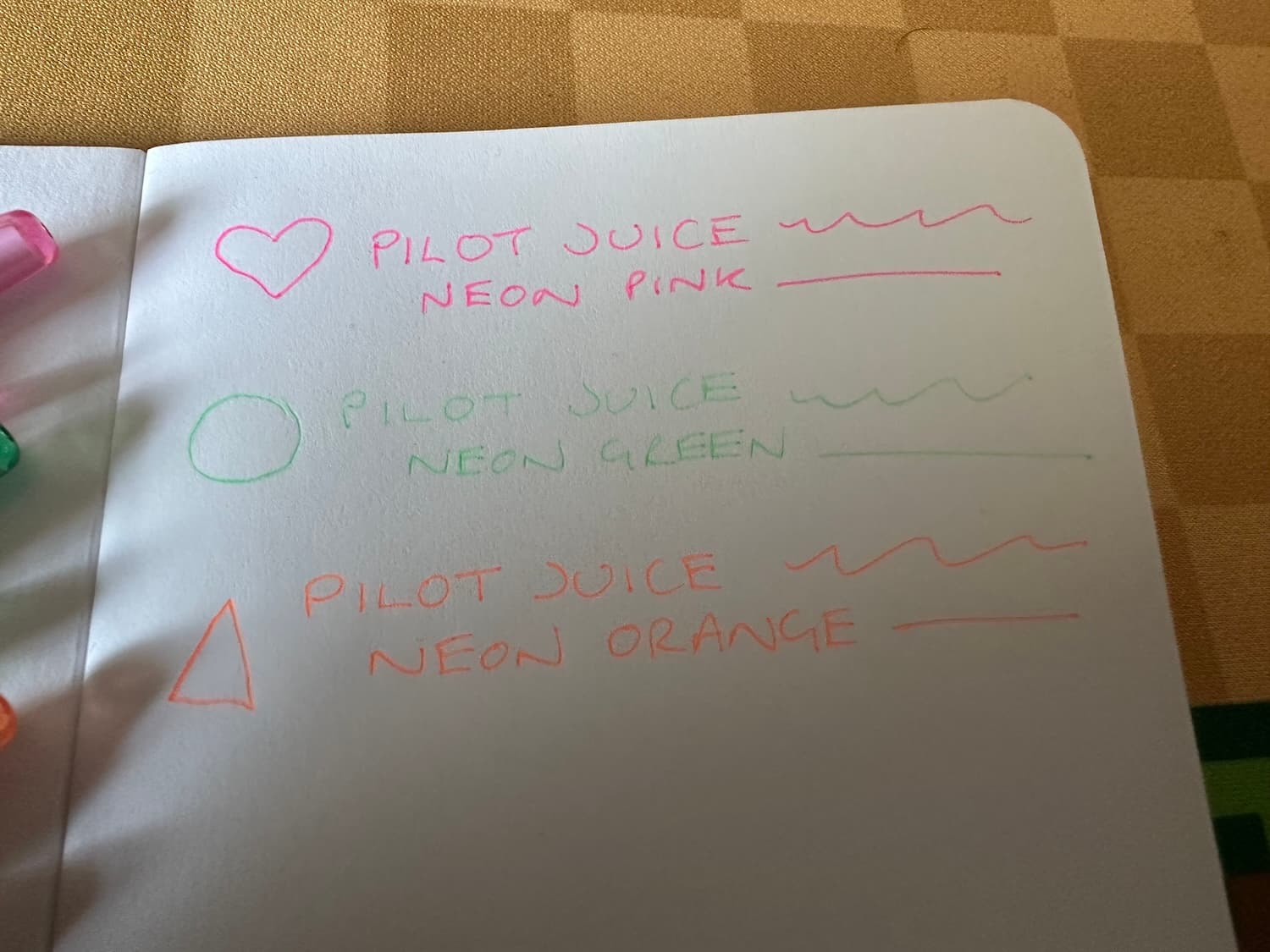 A blank notebook showing the writing samples close up