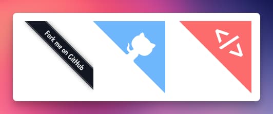 One banner that says Fork me on Github, one blue triangle with a white Octocat in it, and a red triangle with code brackets in it