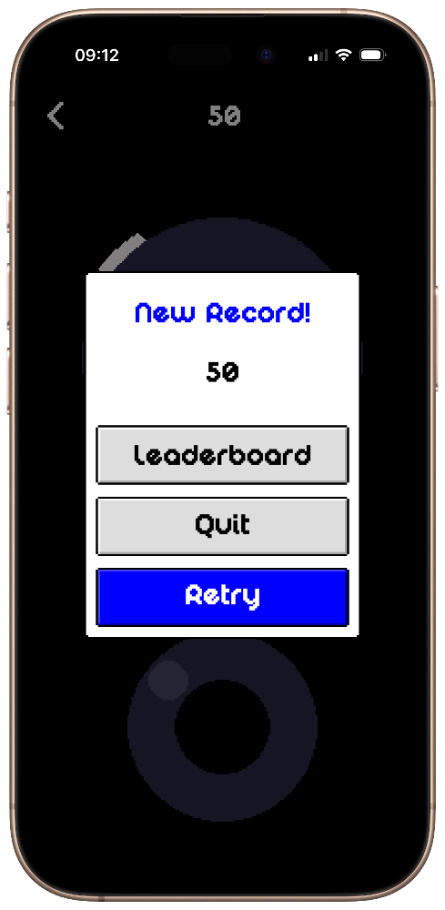 A high score on an iPhone showing 50