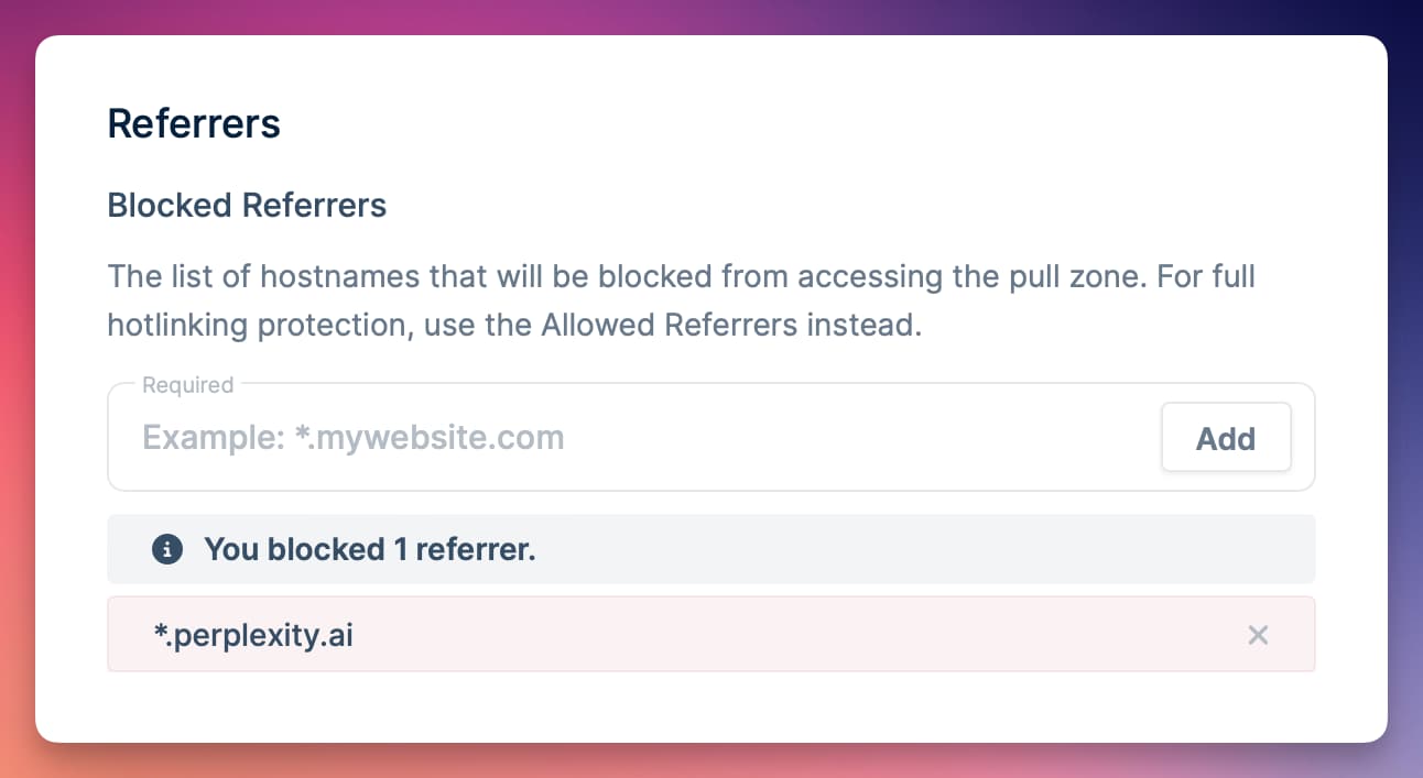 Blocking Perplixity in Bunny CDN