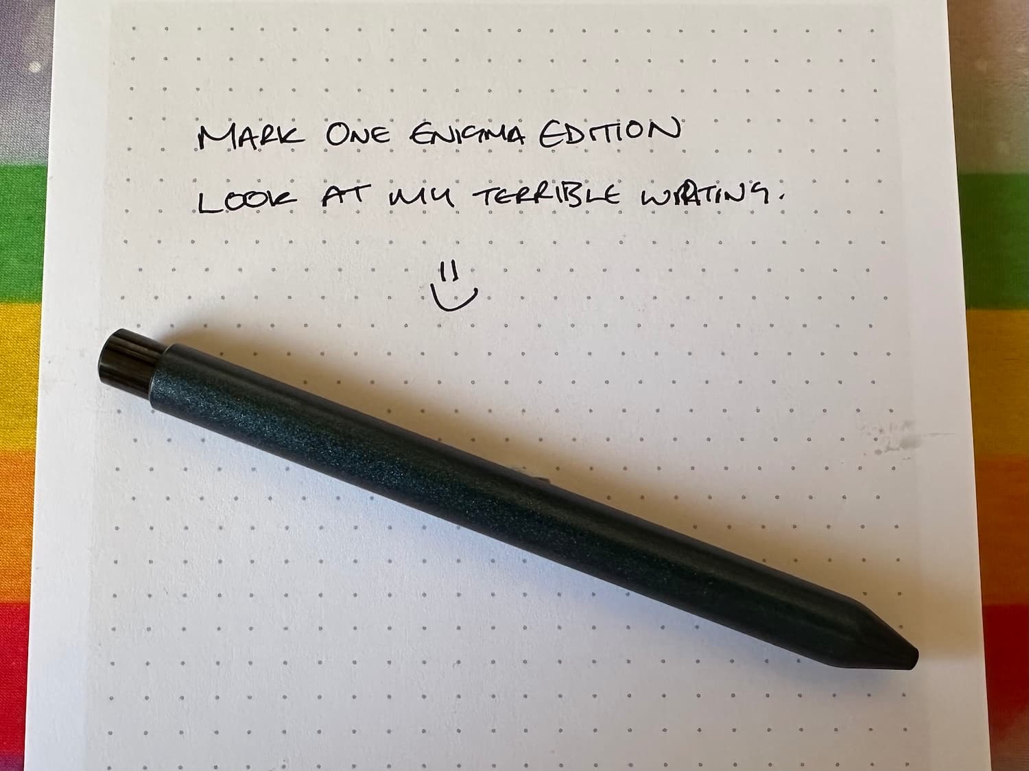 Writing sample on dotgrid paper with the Mark One