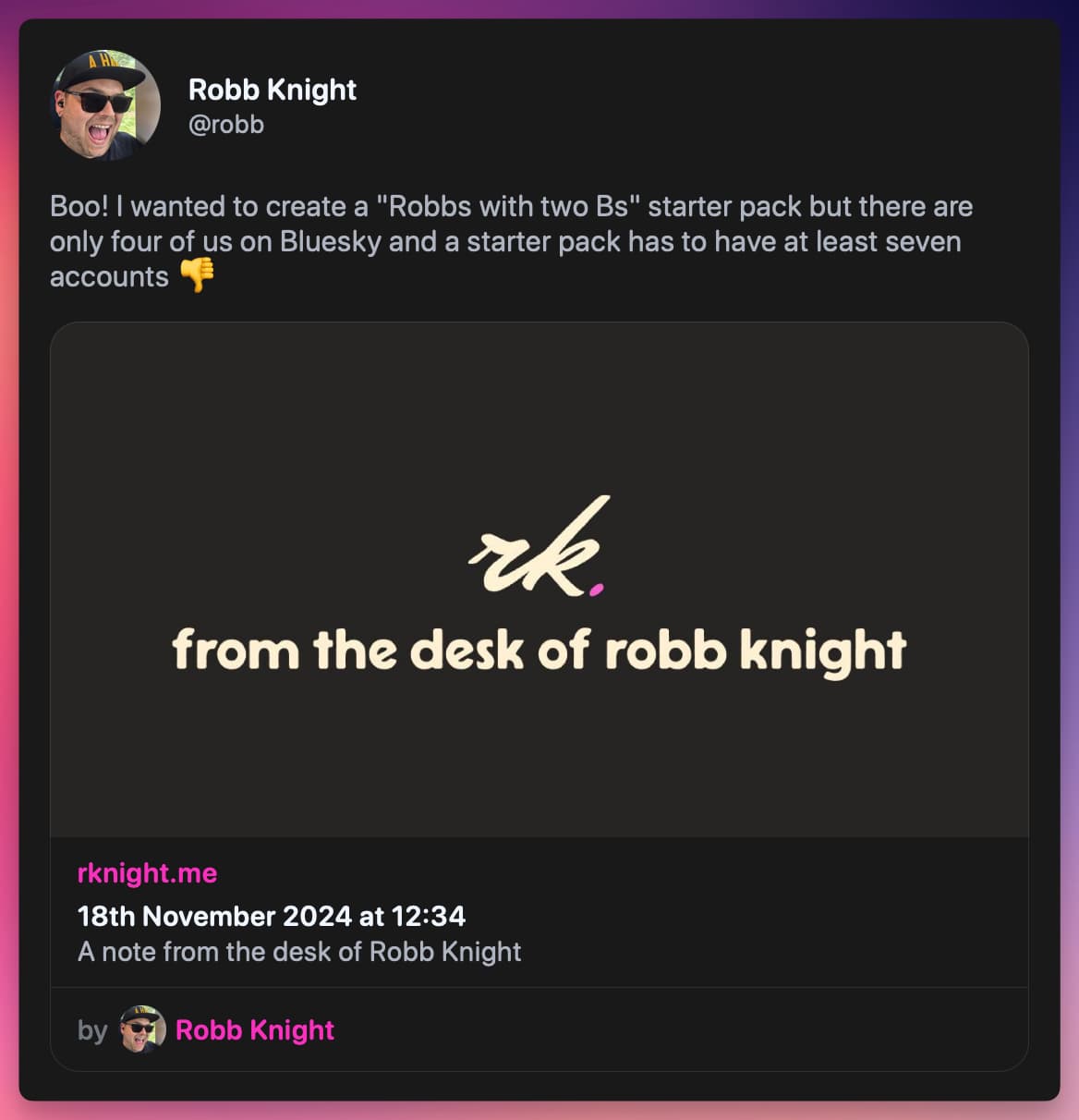 A post on Mastodon showing the note, plus the image preview