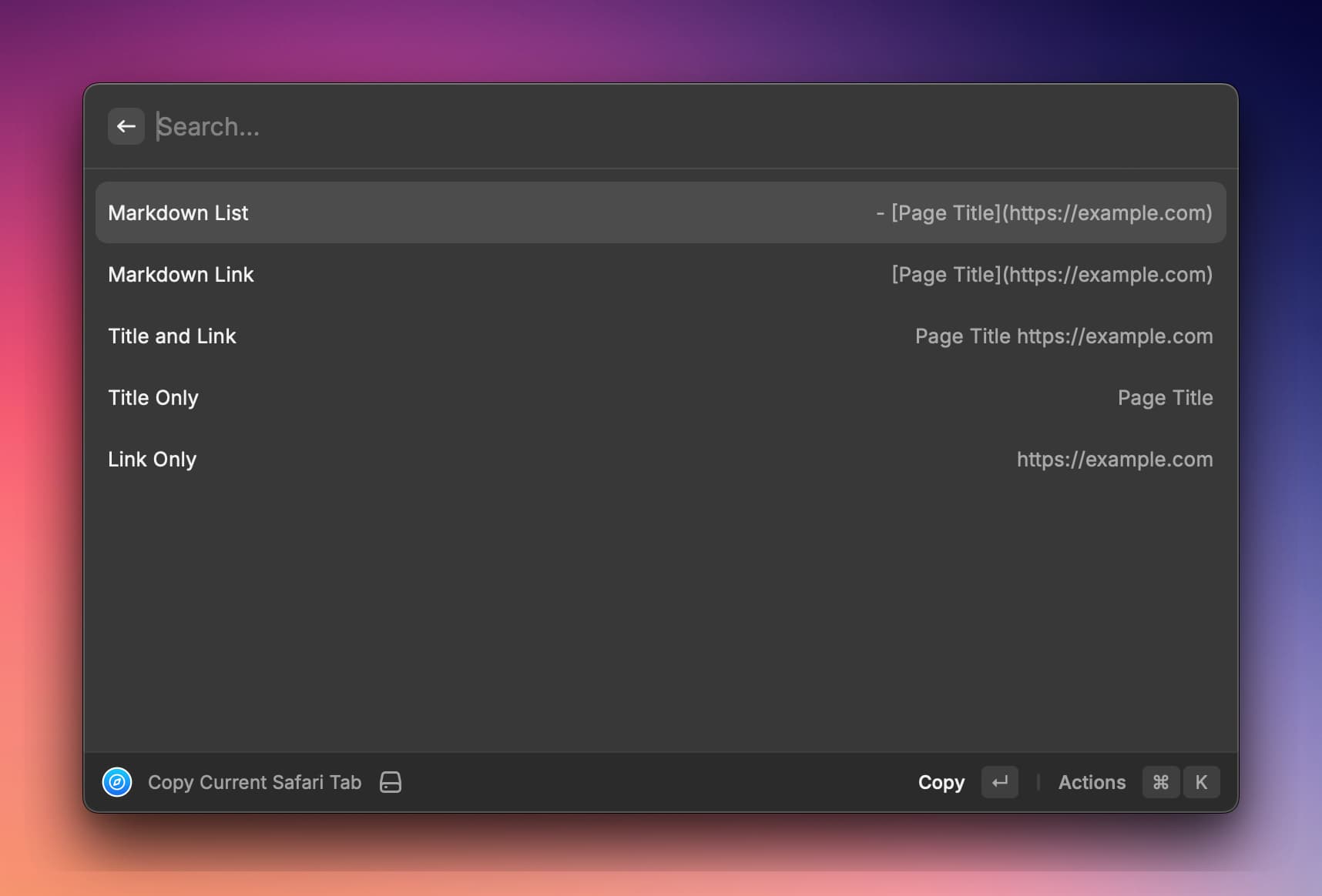 Raycast Safari Tab Copier extension
