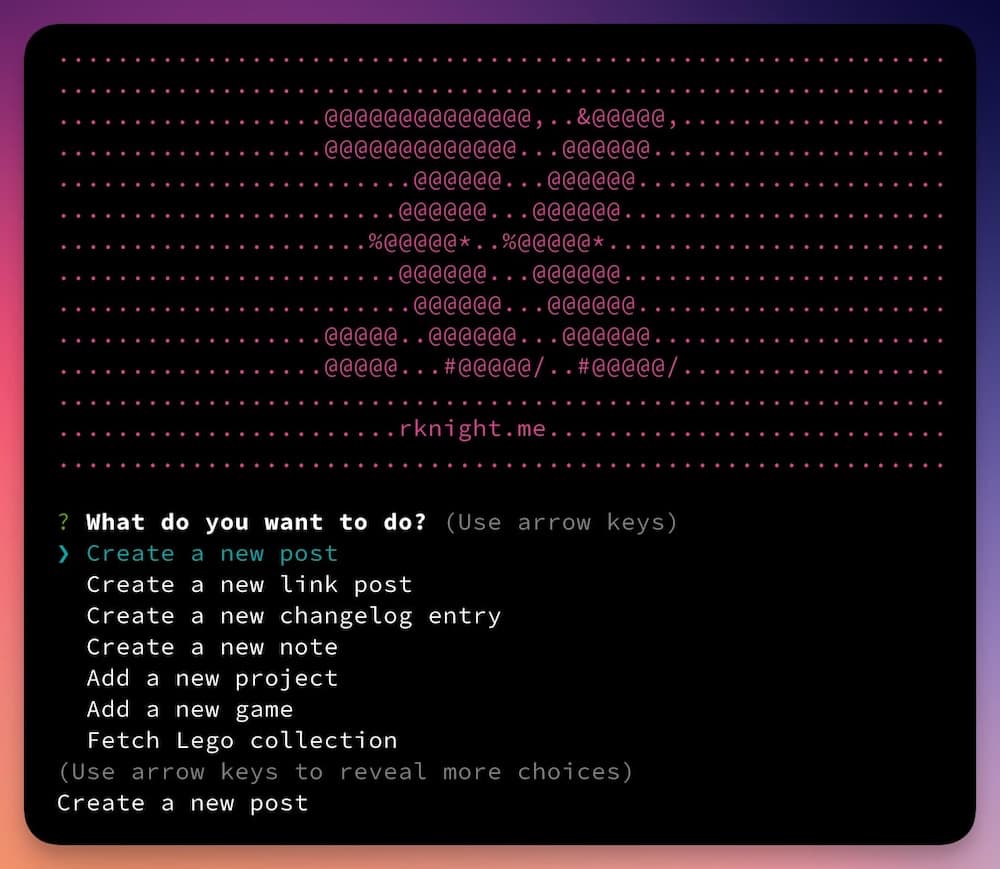 The custom CLI for my site