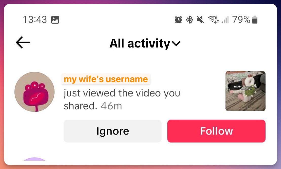 The TikTok notification tab on my friend's app